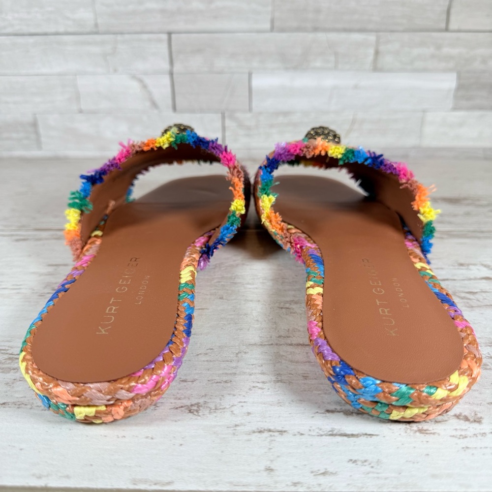 Kurt Geiger Kensington Eagle Casual Flat Raffia Slide Sandals EU 39 Rainbow New - Picture 8 of 14